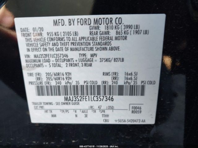 2020 FORD ECOSPORT MAJ3S2FE1LC357346 Photo 8