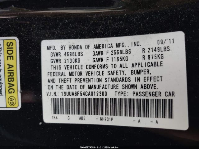 2012 ACURA TL 19UUA8F54CA012300 Photo 8