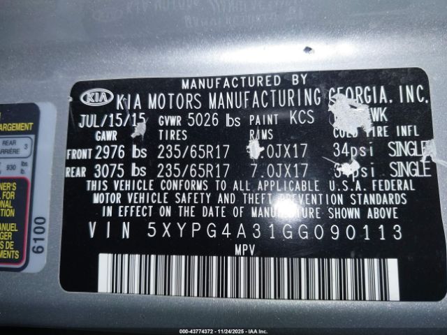 2016 KIA SORENTO 5XYPG4A31GG090113 Photo 8