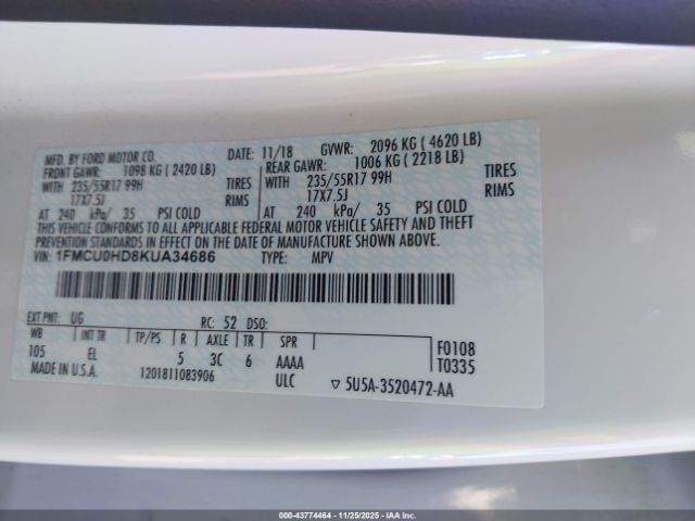 2019 FORD ESCAPE 1FMCU0HD8KUA34686 Photo 8