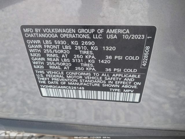 2024 VOLKSWAGEN ATLAS 1V2HR2CA6RC526149 Photo 8