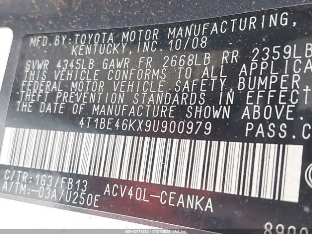 2009 TOYOTA CAMRY 4T1BE46KX9U900979 Photo 8