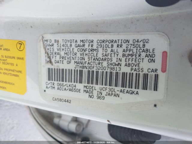 2002 LEXUS LS 430 JTHBN30F320079813 Photo 8