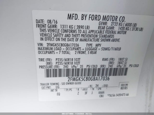 Ford FLEX SEL 2016 2FMGK5C80GBA17036 Image 9