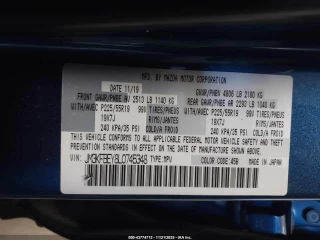 Продажа на аукционе авто 2020 Mazda Cx-5 Signature, vin: JM3KFBEY8L0745348, номер лота: 43774712