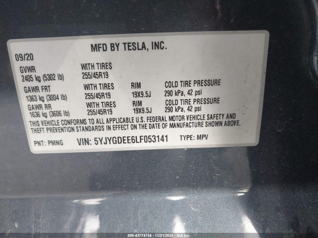 2020 TESLA MODEL Y 5YJYGDEE6LF053141 Photo 8