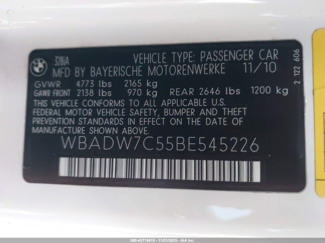 2011 Bmw 328i მანქანა იყიდება აუქციონზე, vin: WBADW7C55BE545226, აუქციონის ნომერი: 43774815