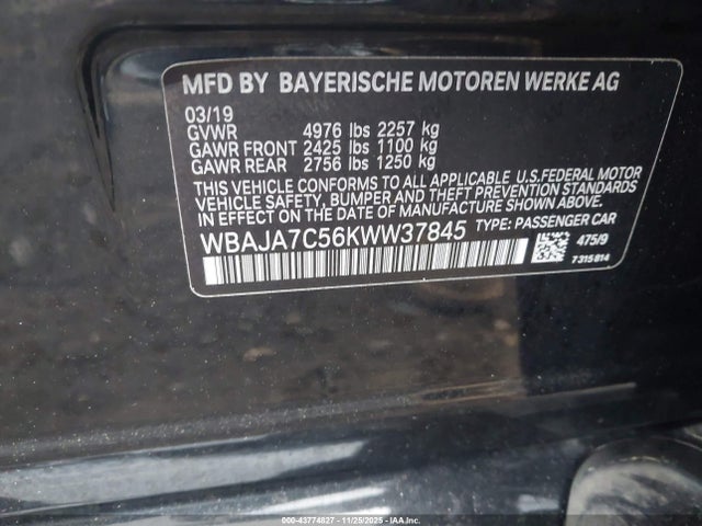 2019 BMW 530I WBAJA7C56KWW37845 Photo 8