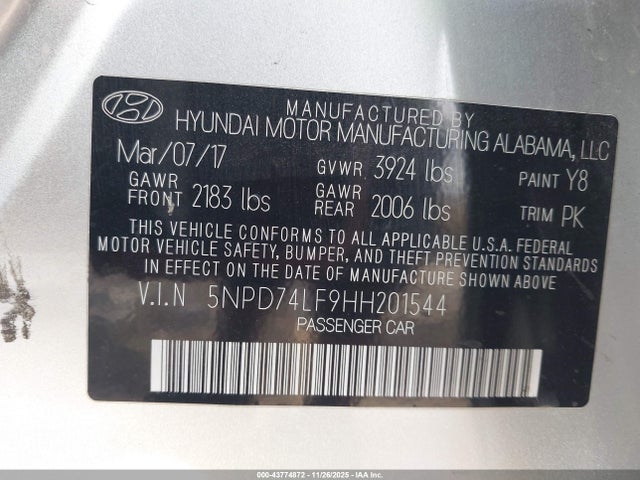 Hyundai ELANTRA SE 2017 5NPD74LF9HH201544 Image 9