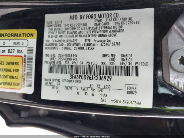 2018 FORD FUSION 3FA6P0D96JR206929 Photo 8