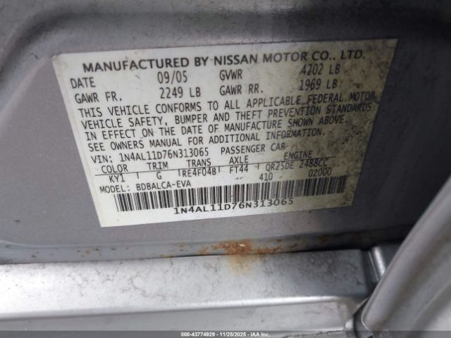 2006 NISSAN ALTIMA 1N4AL11D76N313065 Photo 8