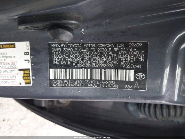 Aukcja sprzedaży 2010 Toyota Prius Iv, vin: JTDKN3DU3A0053978, numer aukcji: 43774930