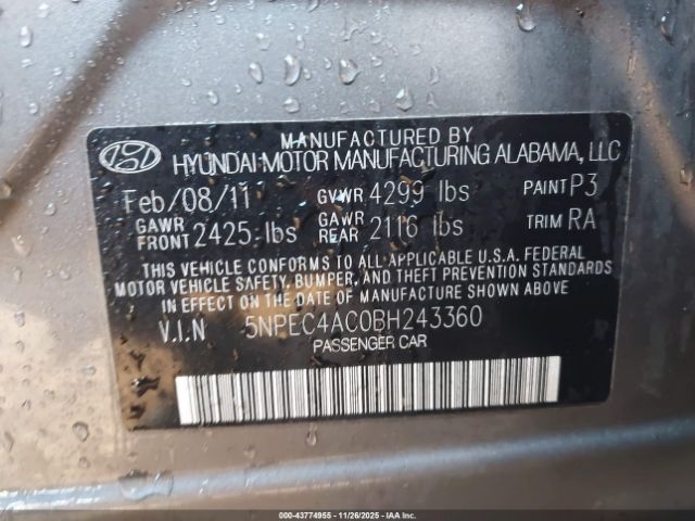2011 HYUNDAI SONATA 5NPEC4AC0BH243360 Photo 8