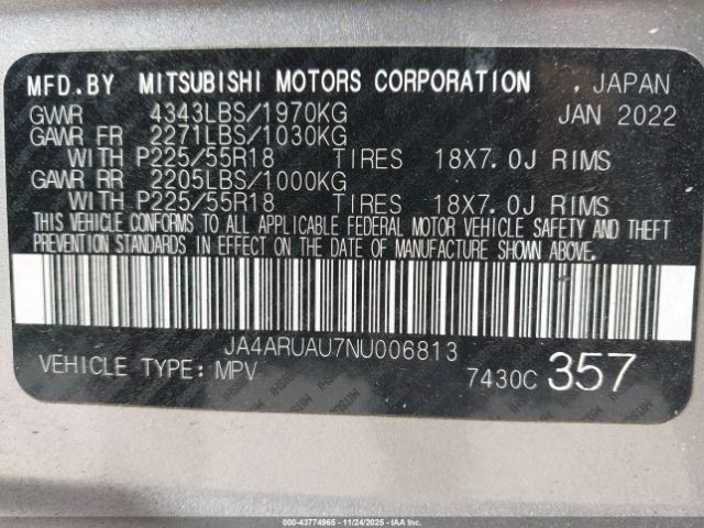 2022 MITSUBISHI OUTLANDER SPORT JA4ARUAU7NU006813 Photo 8