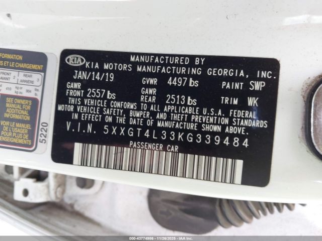 2019 KIA OPTIMA 5XXGT4L33KG339484 Photo 8