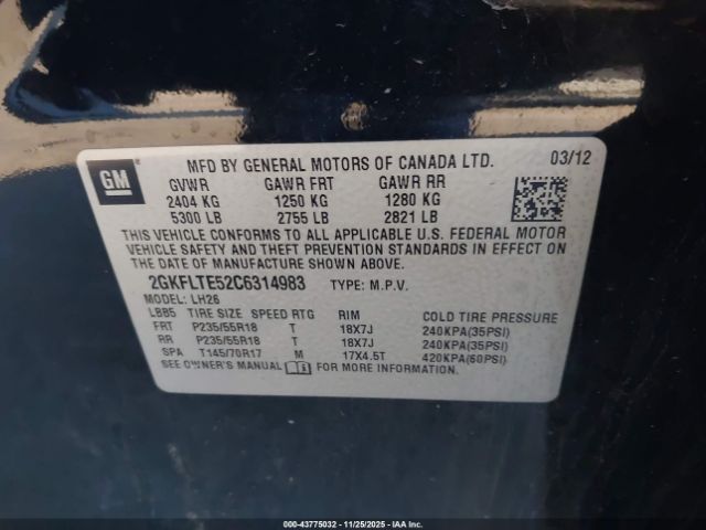 2012 GMC TERRAIN 2GKFLTE52C6314983 Photo 8