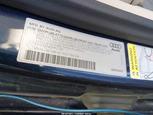 2007 AUDI A4 WAUAF48H67K016638 Photo 8
