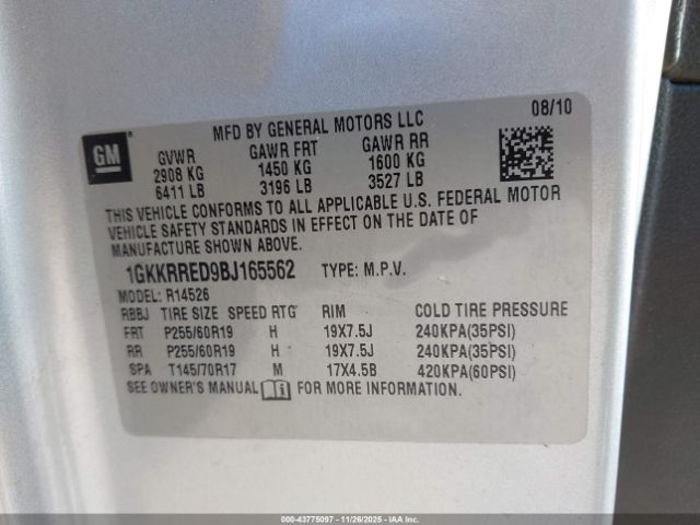 2011 GMC ACADIA 1GKKRRED9BJ165562 Photo 8