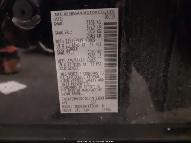 5N1AT2MV1KC824180 Nissan Rogue Sl