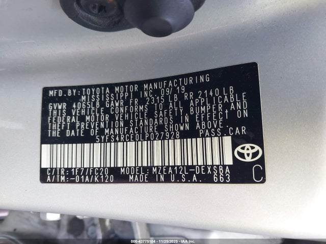 5YFS4RCE0LP027928 Toyota COROLLA SE
