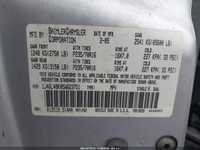 2005 JEEP LIBERTY 1J4GL48K05W623751 Photo 8