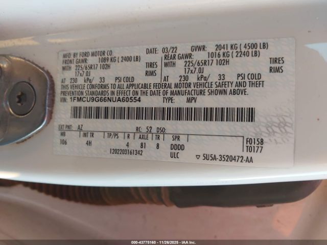 2022 FORD ESCAPE 1FMCU9G66NUA60554 Photo 8