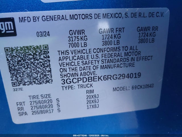 3GCPDBEK6RG294019 Chevrolet Silverado 1500 4wd Short Bed Custom