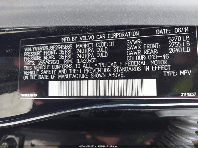 YV4612RJ8F2645665 Volvo Xc60 T5