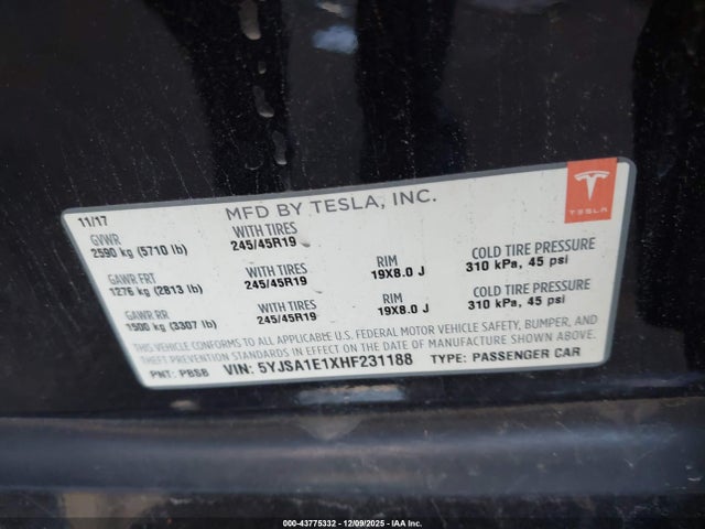 2017 TESLA MODEL S 5YJSA1E1XHF231188 Photo 8
