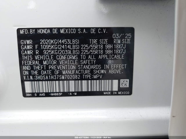 3HDSA1H37SM702082 Acura Adx