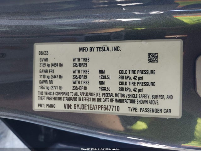 Aukcja sprzedaży 2023 Tesla Model 3 Rear-wheel Drive, vin: 5YJ3E1EA7PF647710, numer aukcji: 43775395