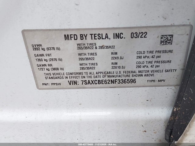 2022 TESLA MODEL X 7SAXCBE62NF336596 Photo 8