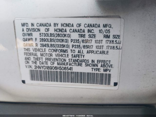 2006 ACURA MDX 2HNYD18906H506541 Photo 8