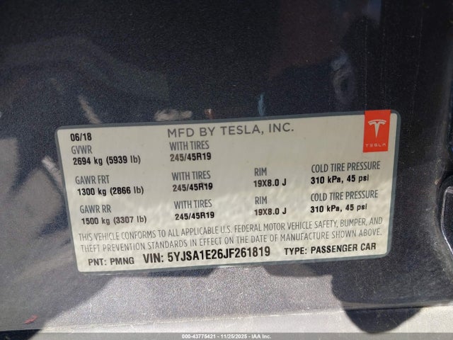 2018 TESLA MODEL S 5YJSA1E26JF261819 Photo 8