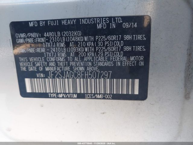 2015 SUBARU FORESTER JF2SJAGC8FH507297 Photo 8