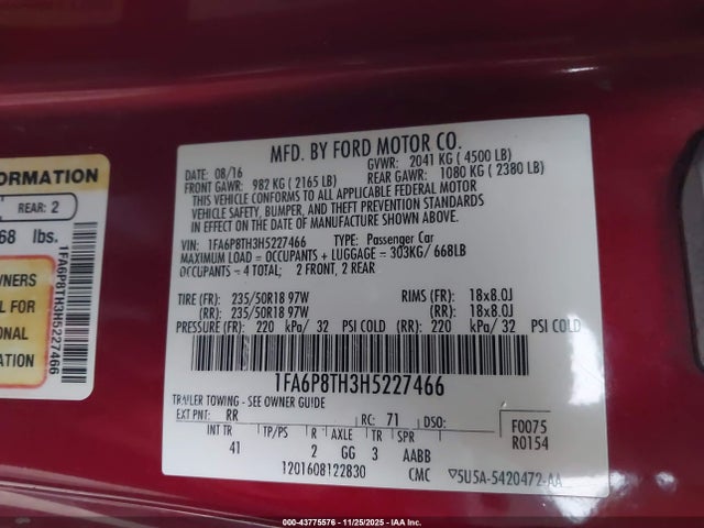 Ford Mustang Ecoboost 2017 1FA6P8TH3H5227466 Image 9