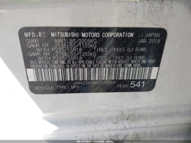 2019 MITSUBISHI OUTLANDER JA4AZ3A38KZ038556 Photo 8
