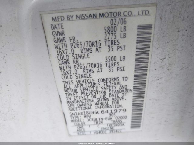 2006 NISSAN PATHFINDER 5N1AR18U96C641979 Photo 8