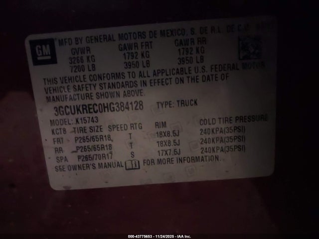 3GCUKREC0HG384128 Chevrolet Silverado 1500 1lt