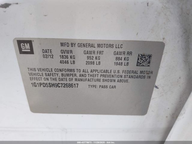 2012 CHEVROLET CRUZE 1G1PD5SH9C7268617 Photo 8