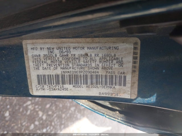 1993 TOYOTA COROLLA 1NXAE09E8PZ090484 Photo 8