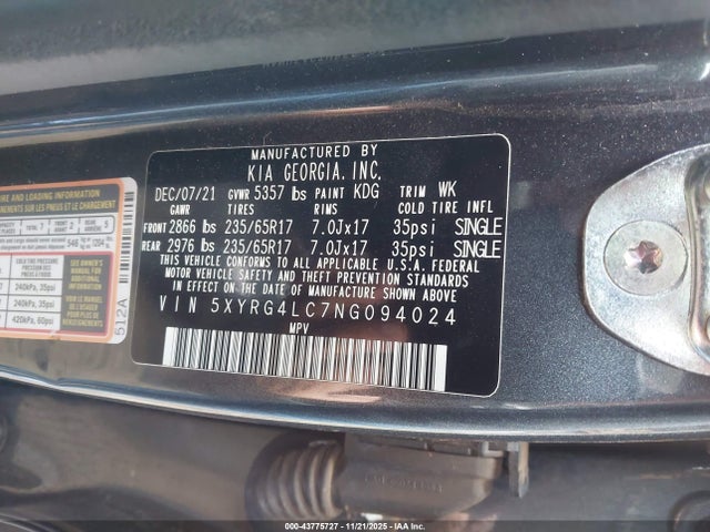 5XYRG4LC7NG094024 KIA SORENTO LX