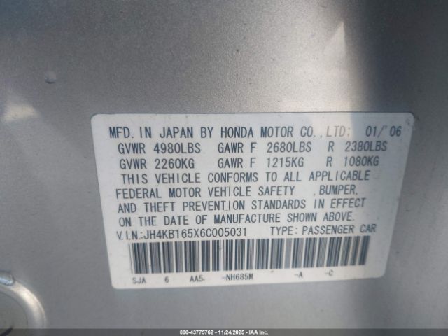 2006 ACURA RL JH4KB165X6C005031 Photo 8