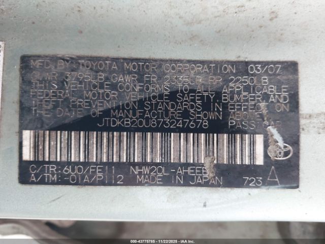 2007 TOYOTA PRIUS JTDKB20U873247678 Photo 8