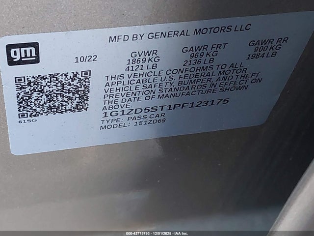 1G1ZD5ST1PF123175 Chevrolet Malibu Fwd 1lt
