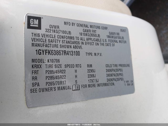 2007 CADILLAC ESCALADE 1GYFK63867R413100 Photo 8