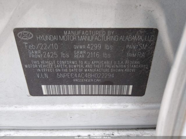 2011 HYUNDAI SONATA 5NPEC4AC4BH022294 Photo 8