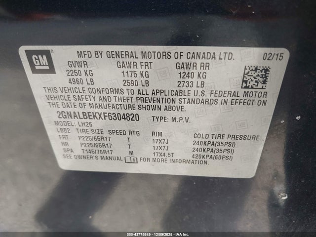 2GNALBEKXF6304820 Chevrolet EQUINOX 1LT