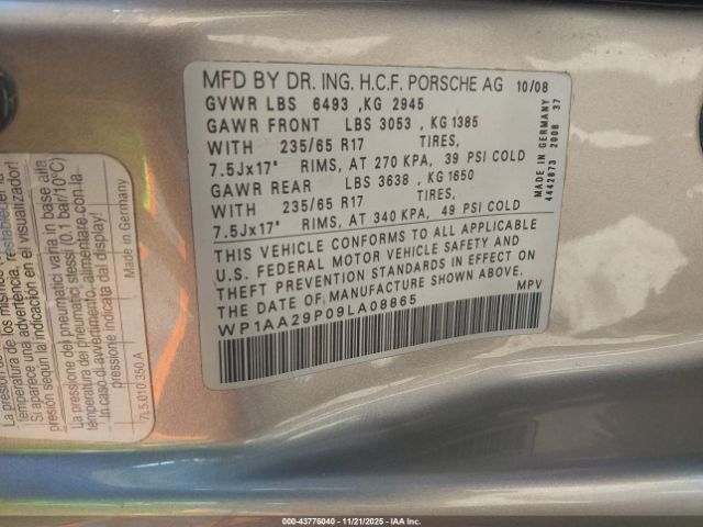 2009 PORSCHE CAYENNE WP1AA29P09LA08865 Photo 8