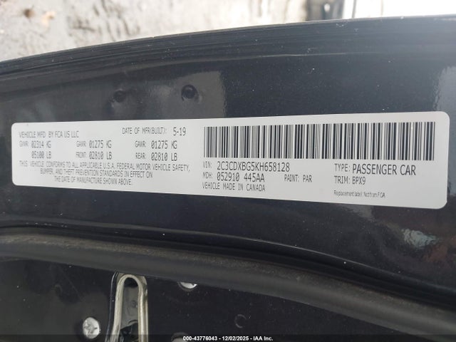Aukcja sprzedaży 2019 Dodge Charger Sxt Rwd, vin: 2C3CDXBG5KH658128, numer aukcji: 43776043